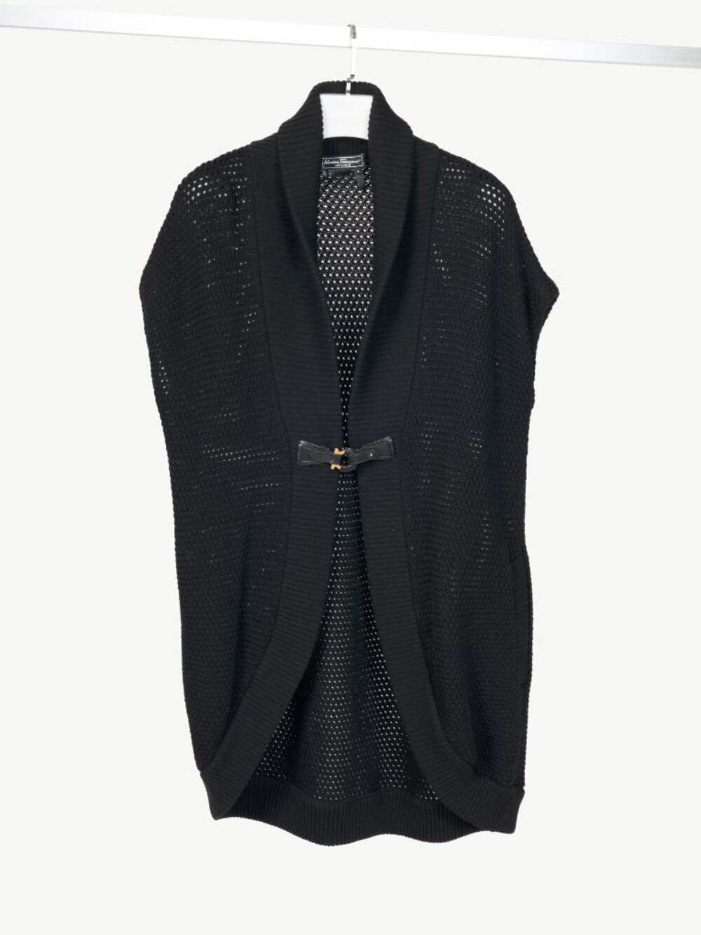 Salvatore Ferragamo Black Wool Gancino-Closure Sleeveless Cardigan